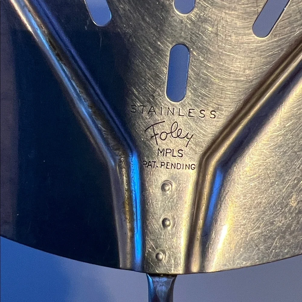 Vintage Foley Made in USA Stainless Steel Slotted Spatula with Black Handle